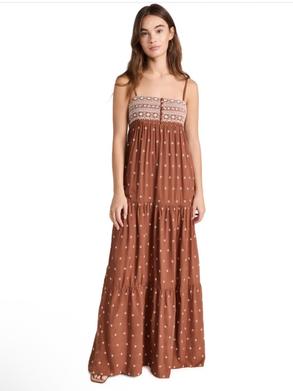 Spiritual Gangster Dolce Embroidered Maxi Dress Clay Brown Size Small Beach Boho